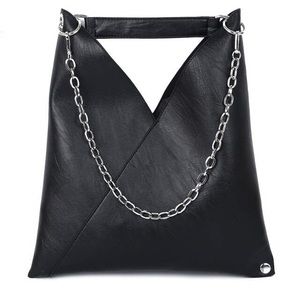 Black Shoulder Tote Bag with Silver Chain Detail
